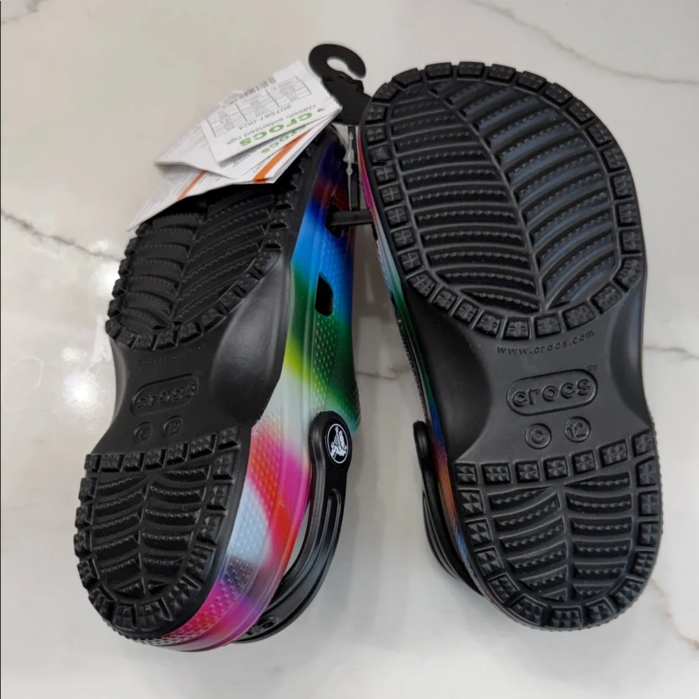 CROCS Kids Rainbow Tie-Dye Clogs with Black Footbed - Picture 2 of 2